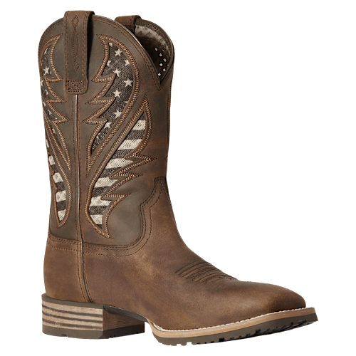 Ariat Hybrid VentTEK wide square toe western boots in distressed brown
